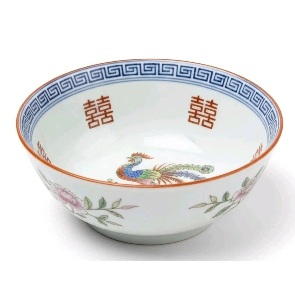Vintage Chinese Phoenix Noodle Bowls Set of 4 Double Happiness Zhongguo Jingdezh
